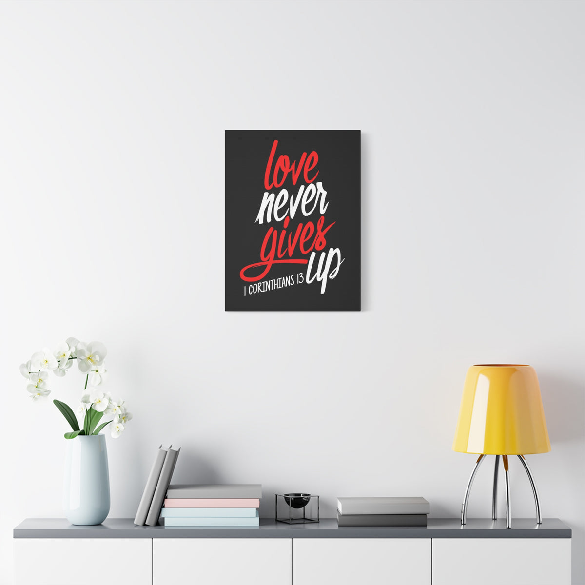 Scripture Canvas Love Never Gives Up 1 Corinthians 13 Christian Wall Art Bible Verse Print Ready to Hang