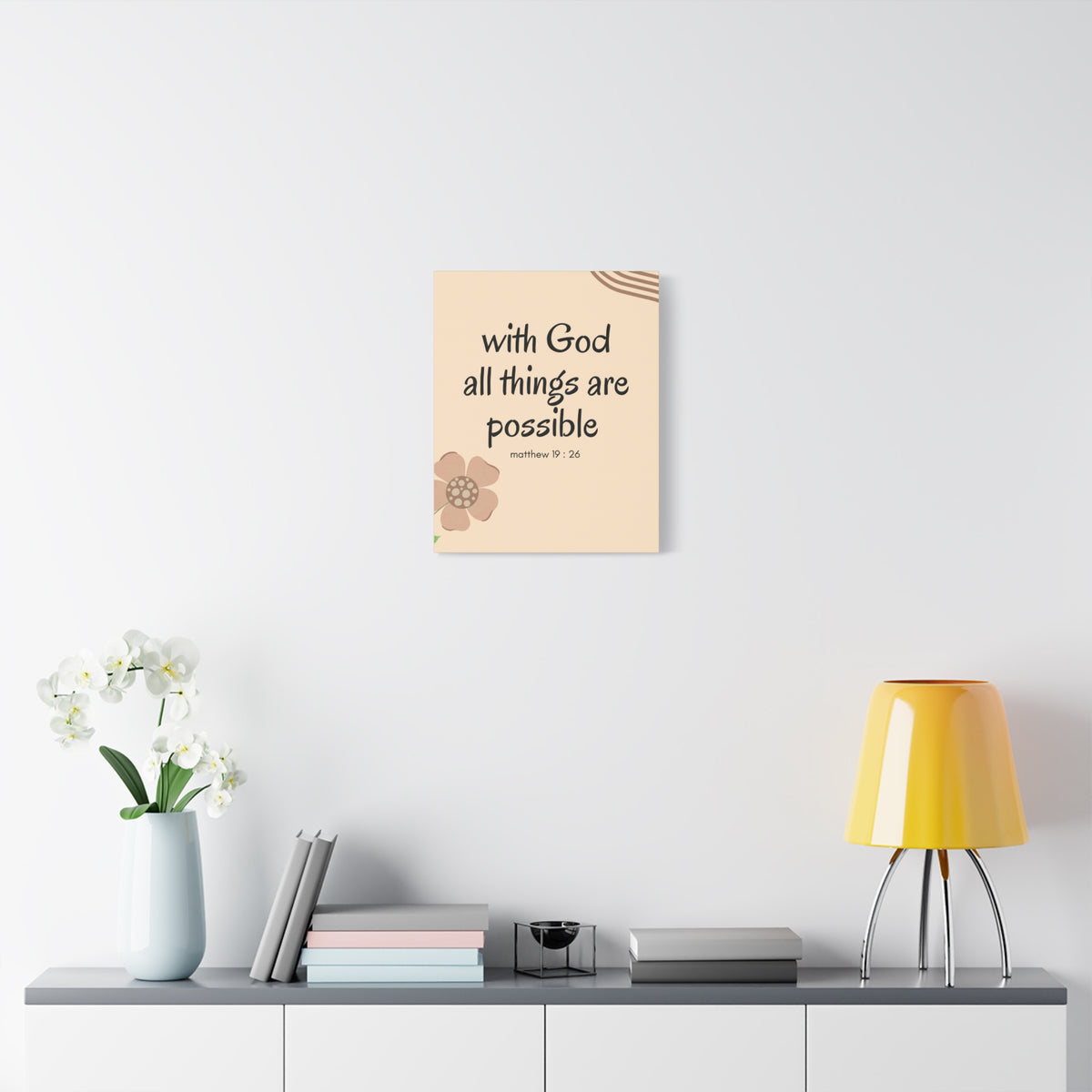 Scripture Canvas All Things Are Possible Matthew 19:26 Brown Flower Christian Wall Art Bible Verse Print Ready to Hang