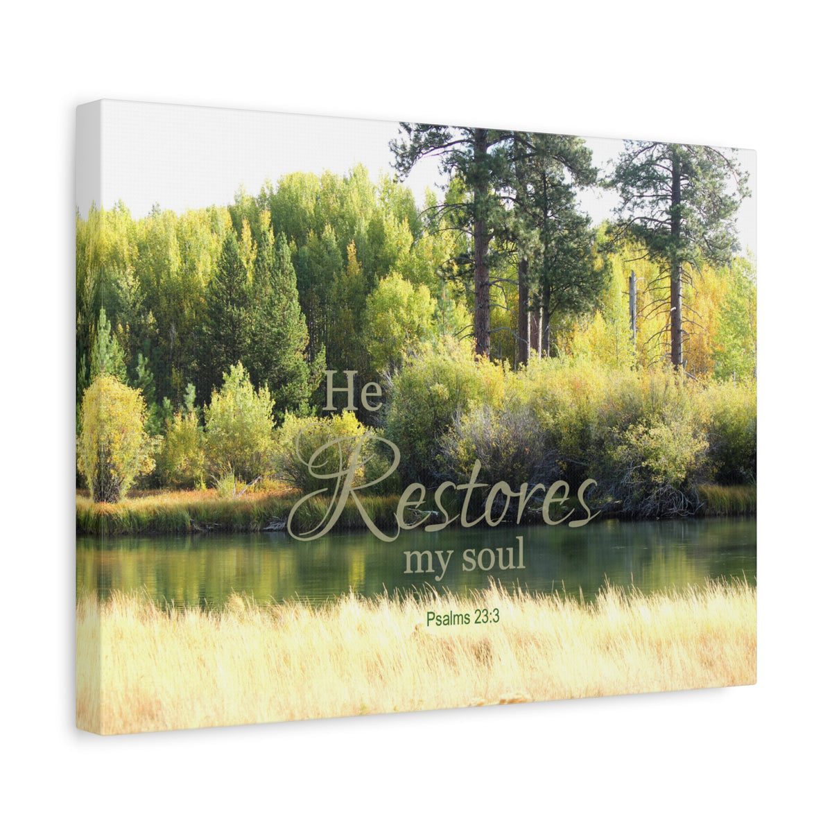 Scripture Canvas He Restores My Soul Psalms 23:3 Christian Wall Art Bible Verse Print Ready to Hang