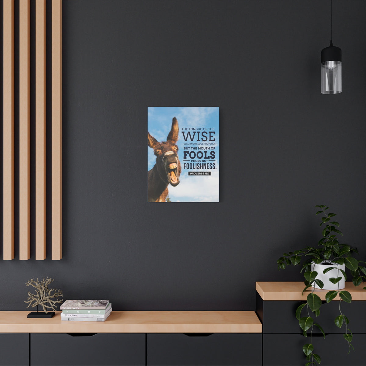 Scripture Canvas Grievous Words Donkey Proverbs 15:2 Christian Wall Art Bible Verse Print Ready to Hang