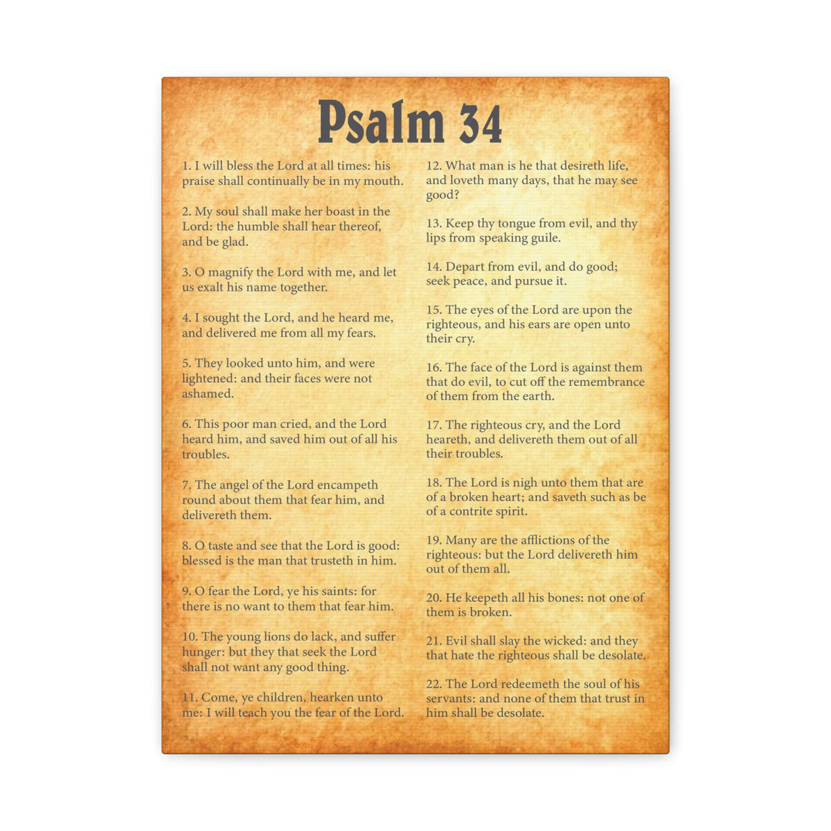 Scripture Walls Psalm 34 Gold Bible Chapter Canvas Christian Wall Art Ready to Hang
