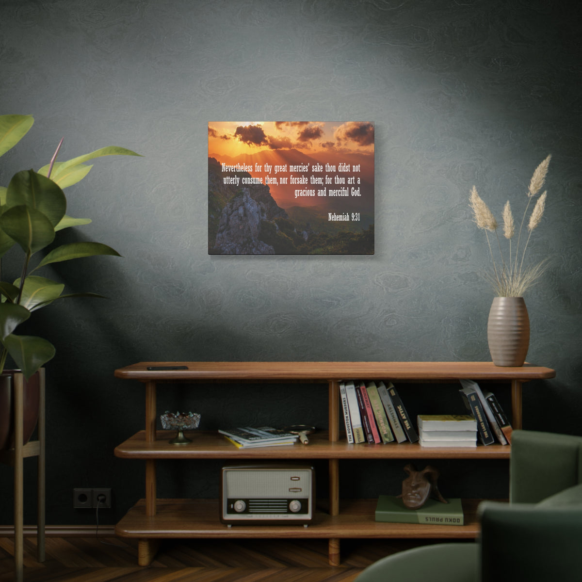 Scripture Canvas Gracious and Merciful God Nehemiah 9:31 Christian Wall Art Bible Verse Print Ready to Hang