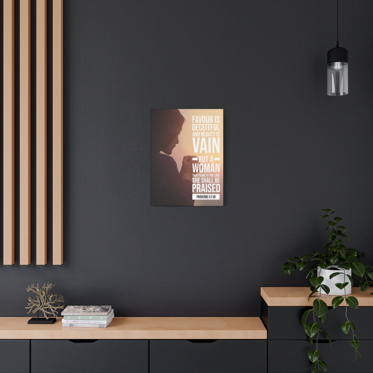 Scripture Canvas Favour is Deceitful Proverbs 31:30 Christian Wall Art Bible Verse Print Ready to Hang