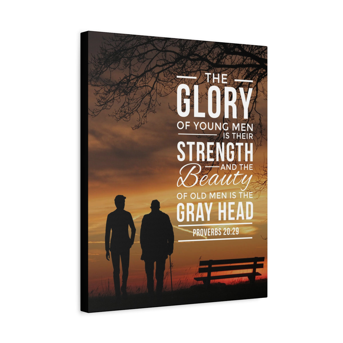 Scripture Canvas The Glory of Young Men Proverbs 20:29 Christian Wall Art Bible Verse Print Ready to Hang