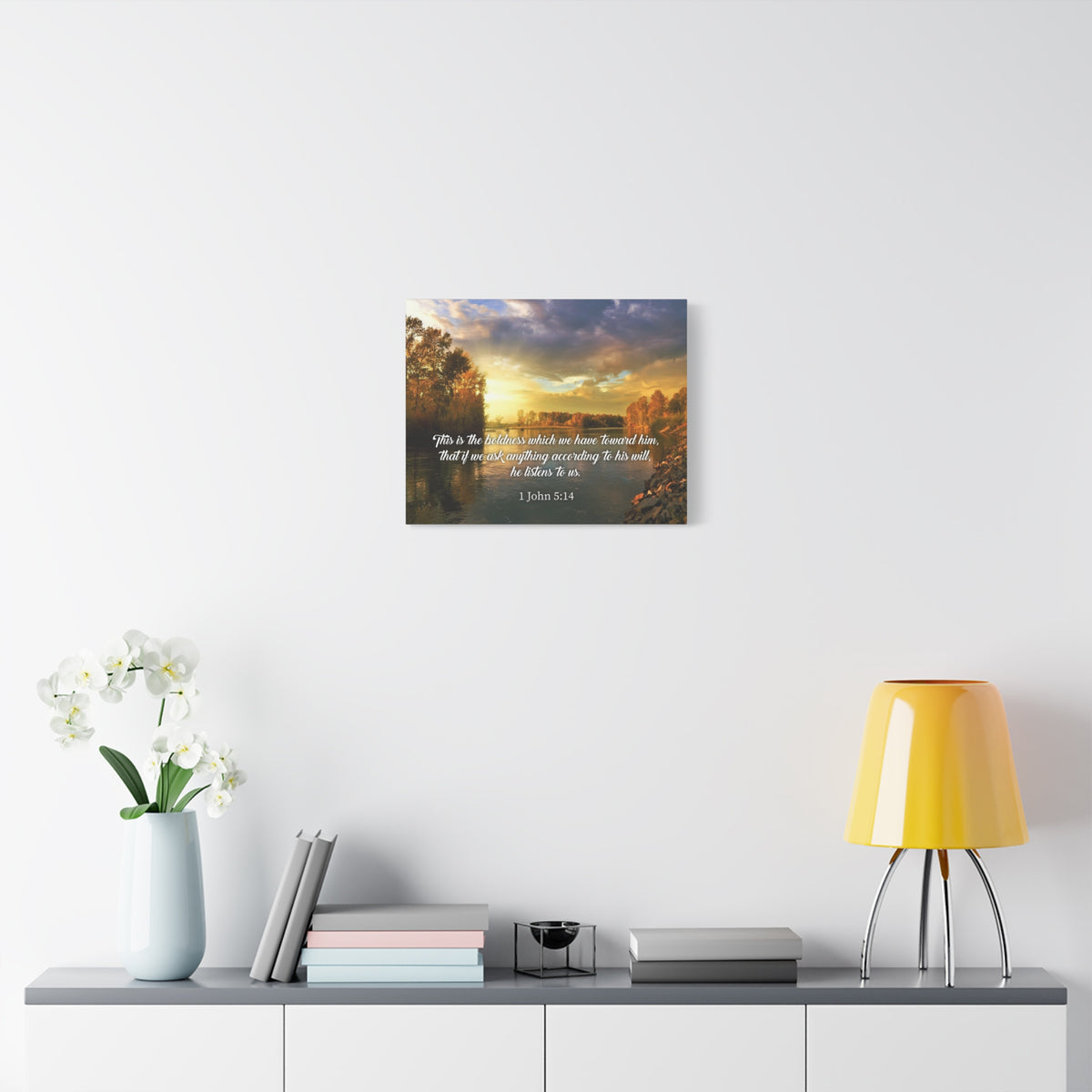 Scripture Canvas The Confidence 1 John 5:14 Christian Wall Art Bible Verse Print Ready to Hang