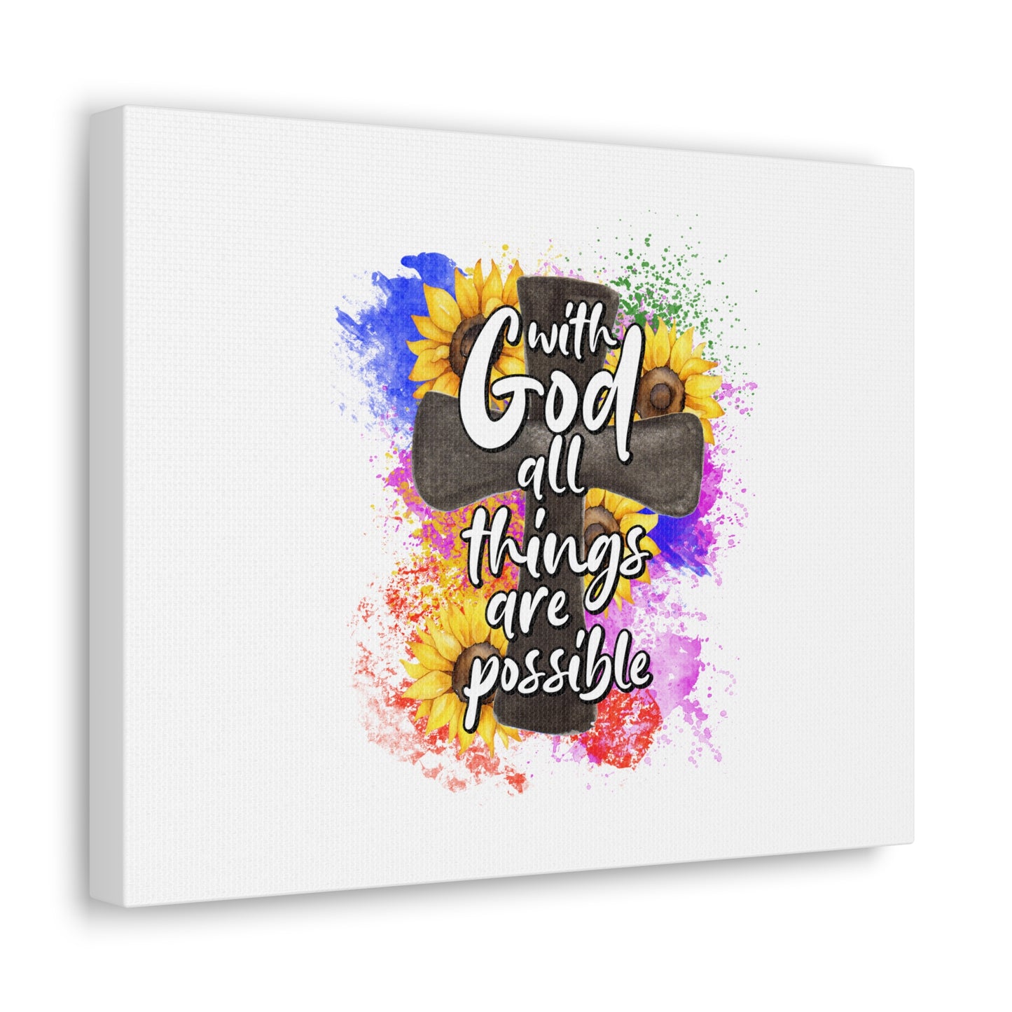 Things Are Possible Matthew 19:26 Sunflower Cross Christian Wall Art Bible Verse Print Ready to Hang