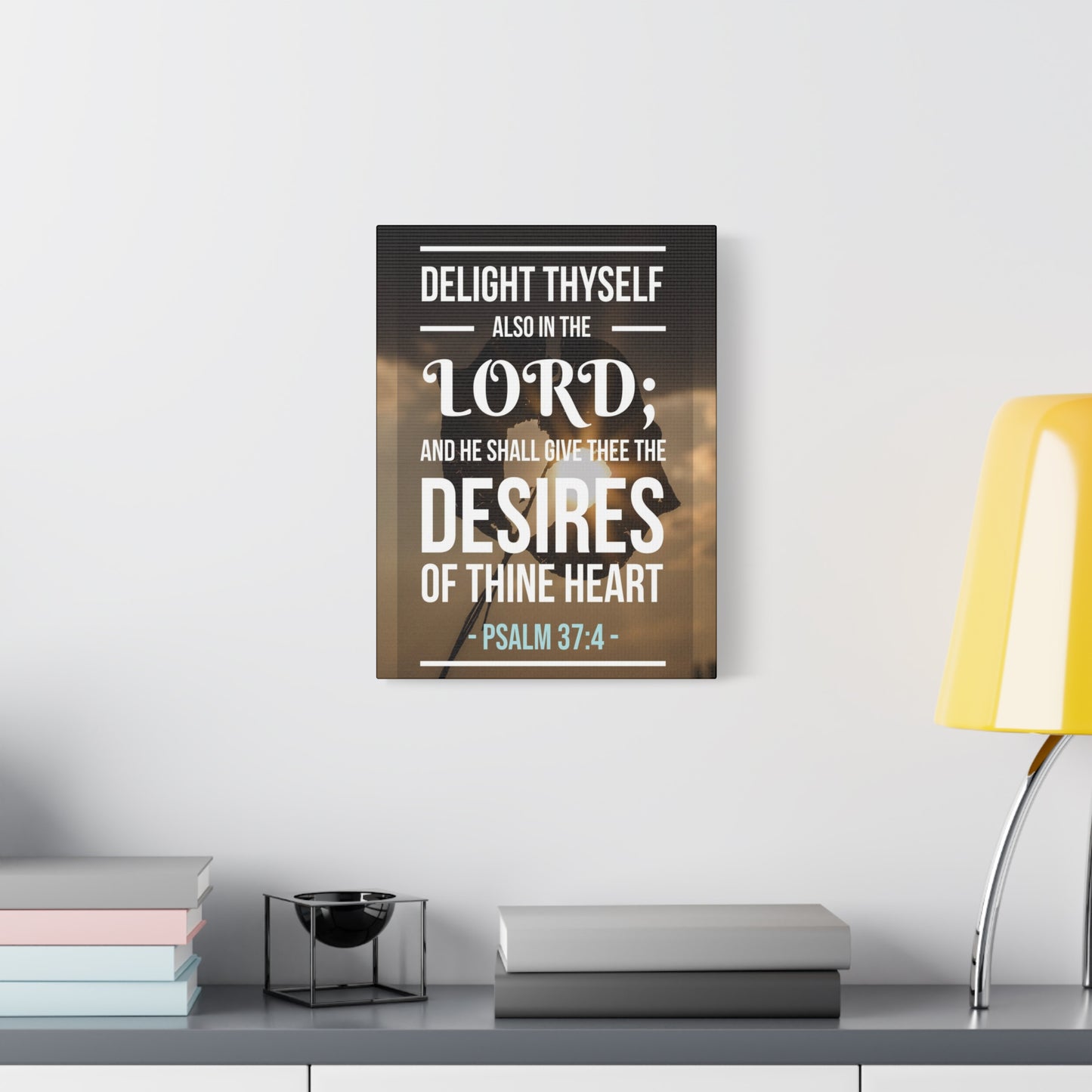 Scripture Canvas Delight Thyself Psalm 37:4 Christian Wall Art Bible Verse Print Ready to Hang