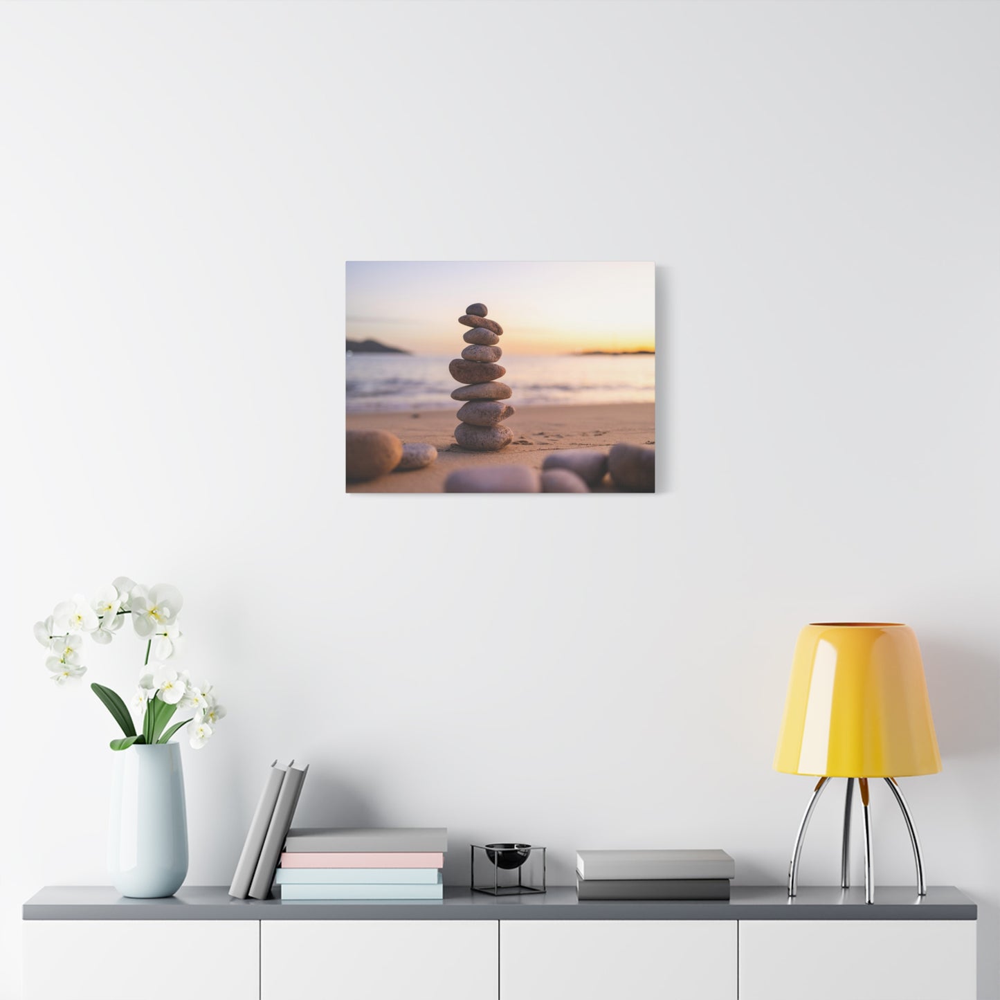 Pebbles Stack Over Blue Sea Nature Wilderness Photography Canvas Wall Art for Home Decor Ready-to-Hang