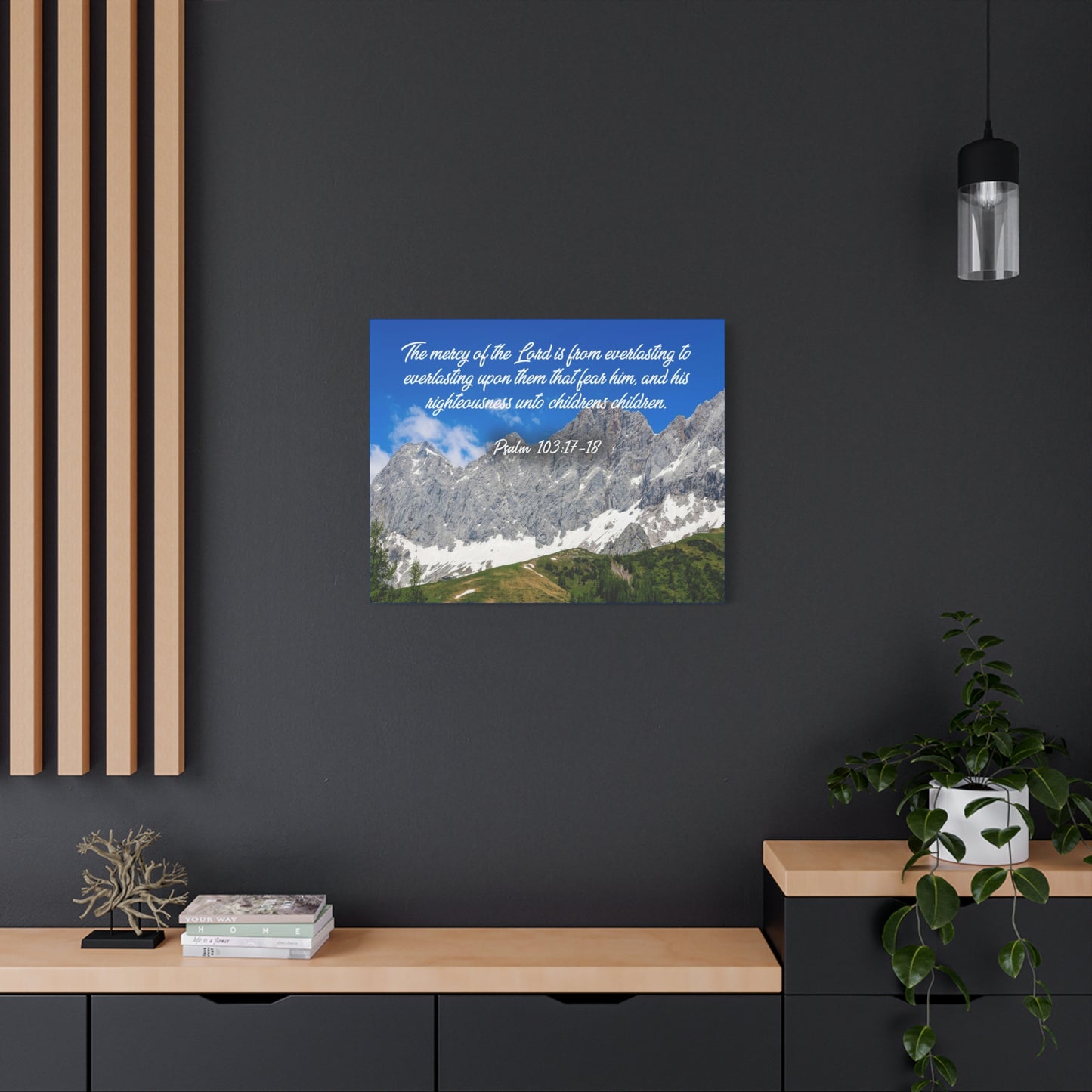 Scripture Canvas The Mercy of The Lord Psalm 103:17-18 Christian Wall Art Bible Verse Print Ready to Hang