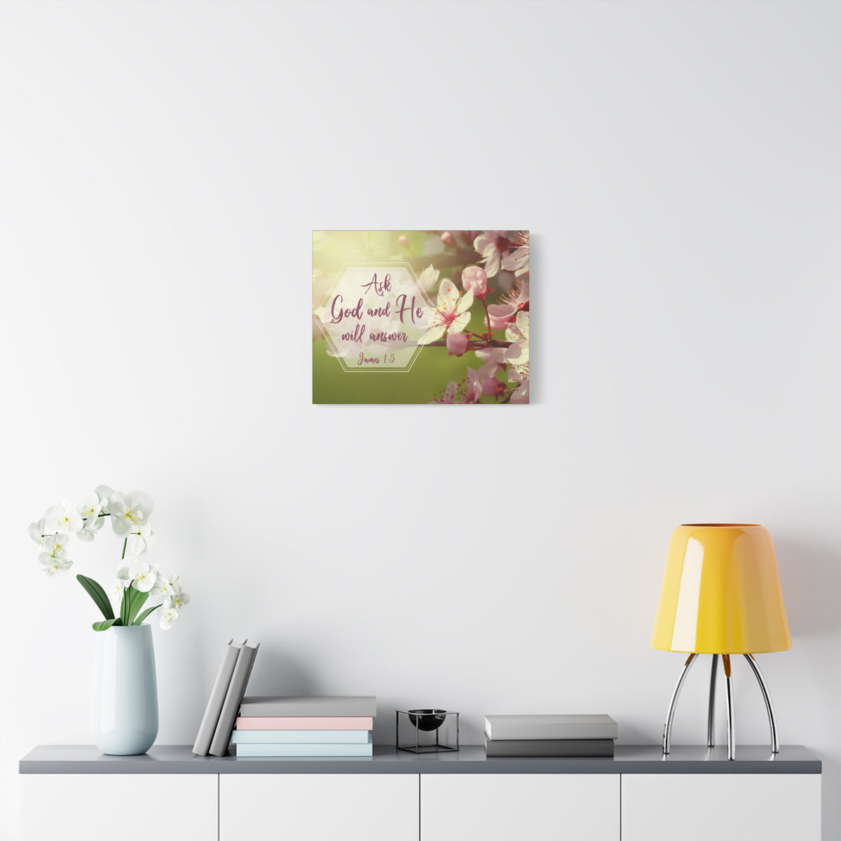 Scripture Canvas He Will Answer James 1:5 Pink Flower Christian Wall Art Bible Verse Print Ready to Hang