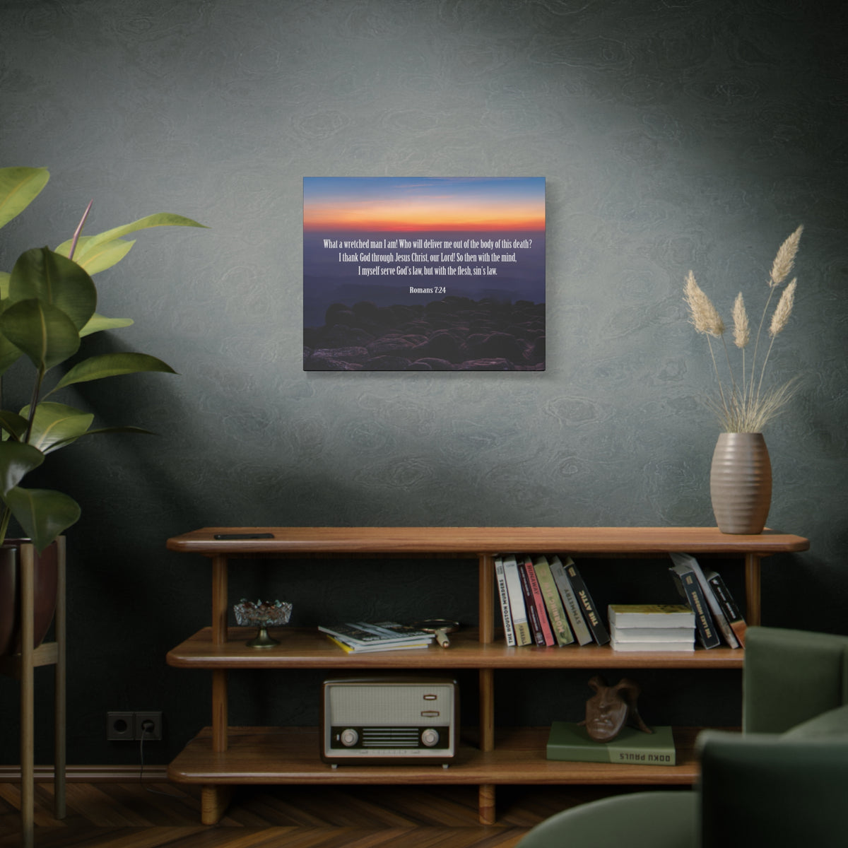 Scripture Canvas Sin's Law Romans 7:24-25 Christian Wall Art Bible Verse Print Ready to Hang