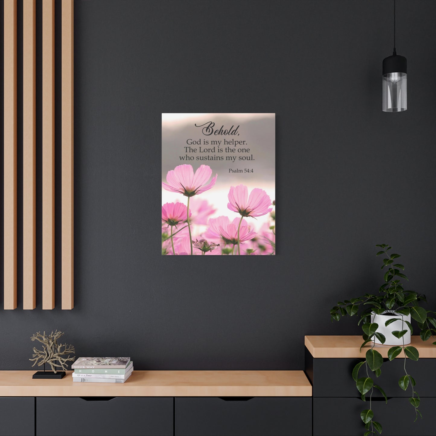 Scripture Canvas Behold, God is My Helper Psalm 54:4 Christian Wall Art Bible Verse Print Ready to Hang
