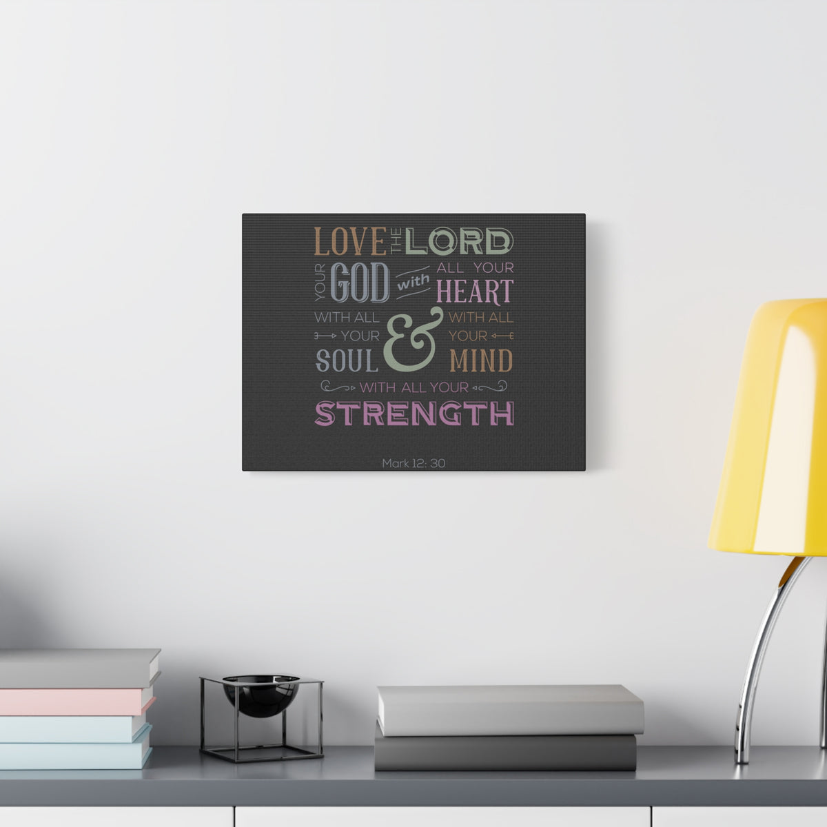 Scripture Canvas With All Your Mind Mark 12:30 Christian Wall Art Bible Verse Print Ready to Hang