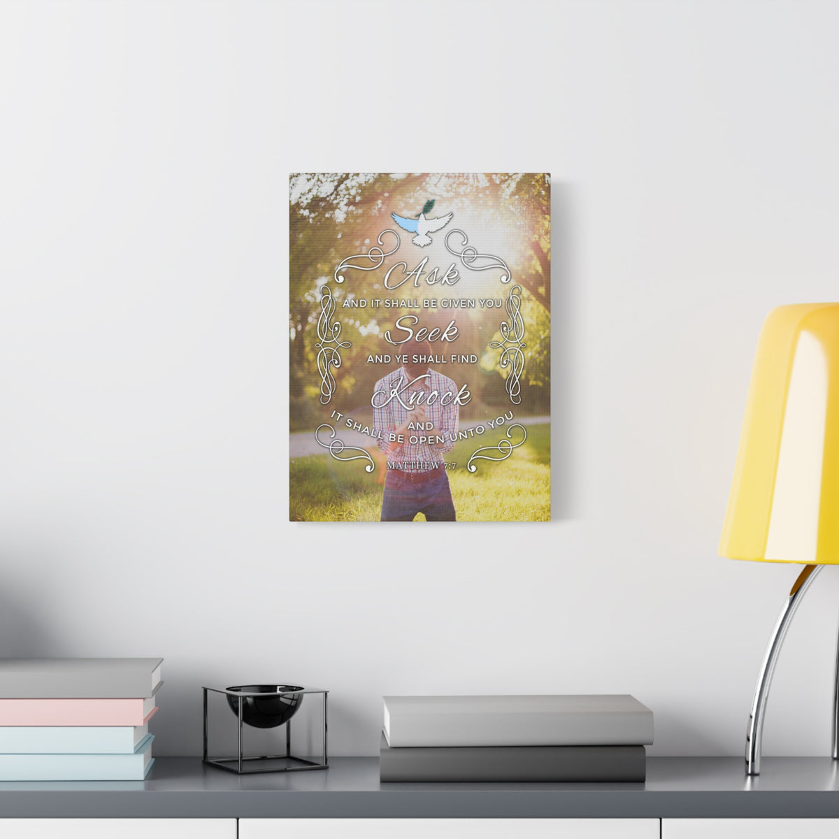 Scripture Canvas Ask Seek Knock Matthew 7:7 Christian Wall Art Bible Verse Print Ready to Hang
