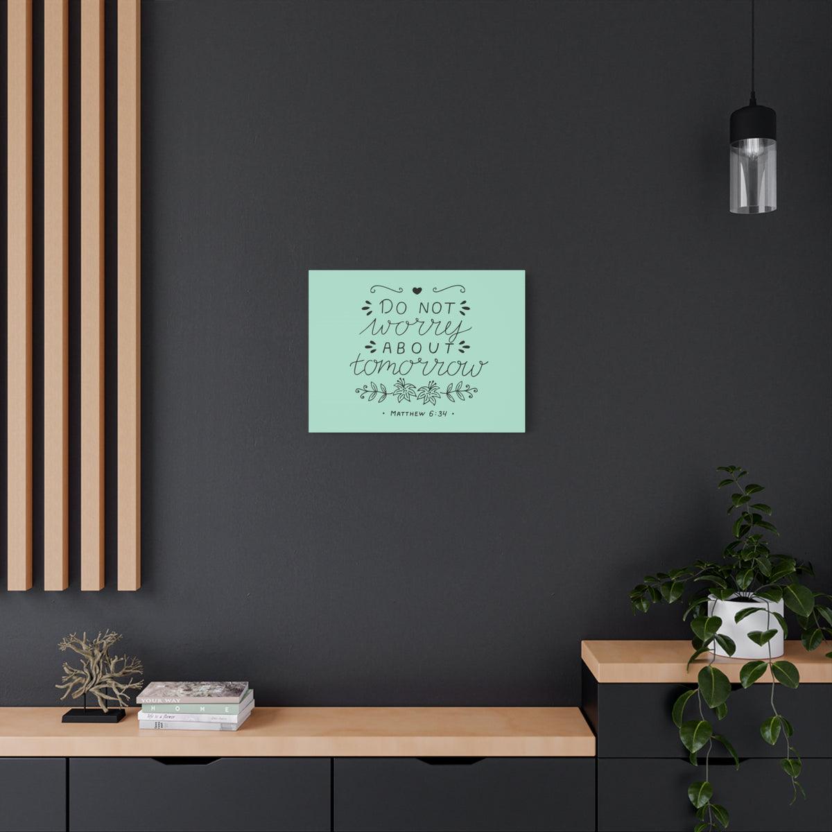 Scripture Canvas Tomorrow Teal Matthew 6:34 Christian Wall Art Bible Verse Print Ready to Hang