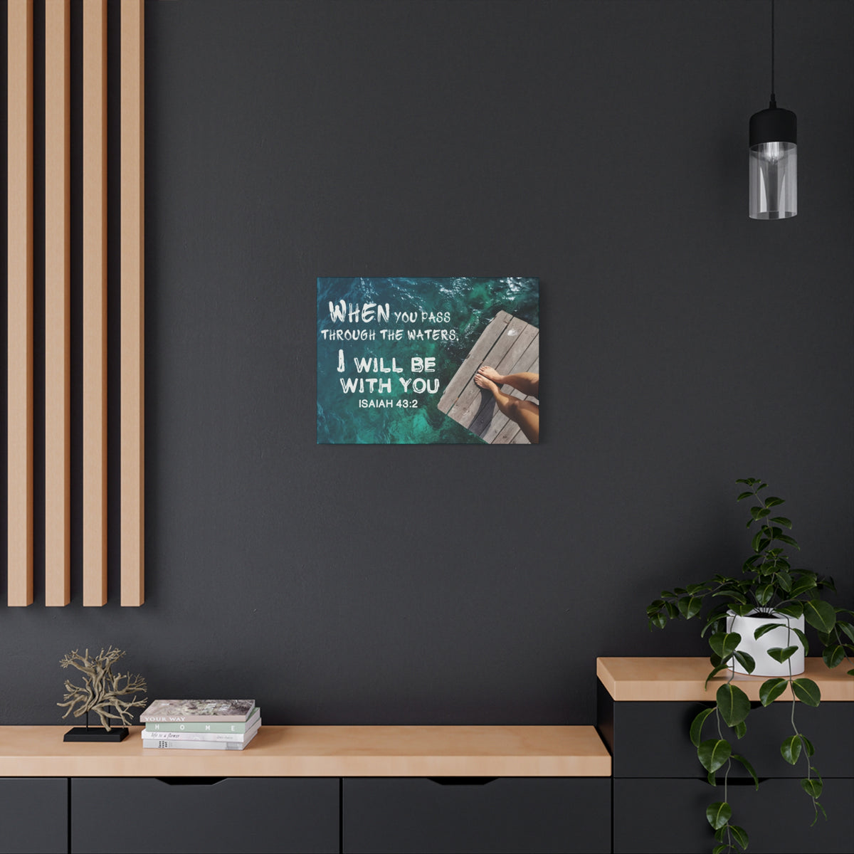 Scripture Canvas Be With You Isaiah 43:2 Christian Wall Art Bible Verse Print Ready to Hang