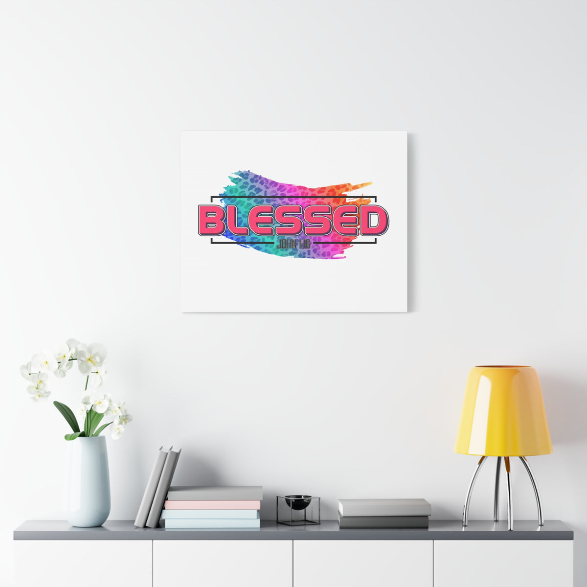Scripture Canvas Blessed Rainbow John 1:16 Christian Wall Art Bible Verse Print Ready to Hang