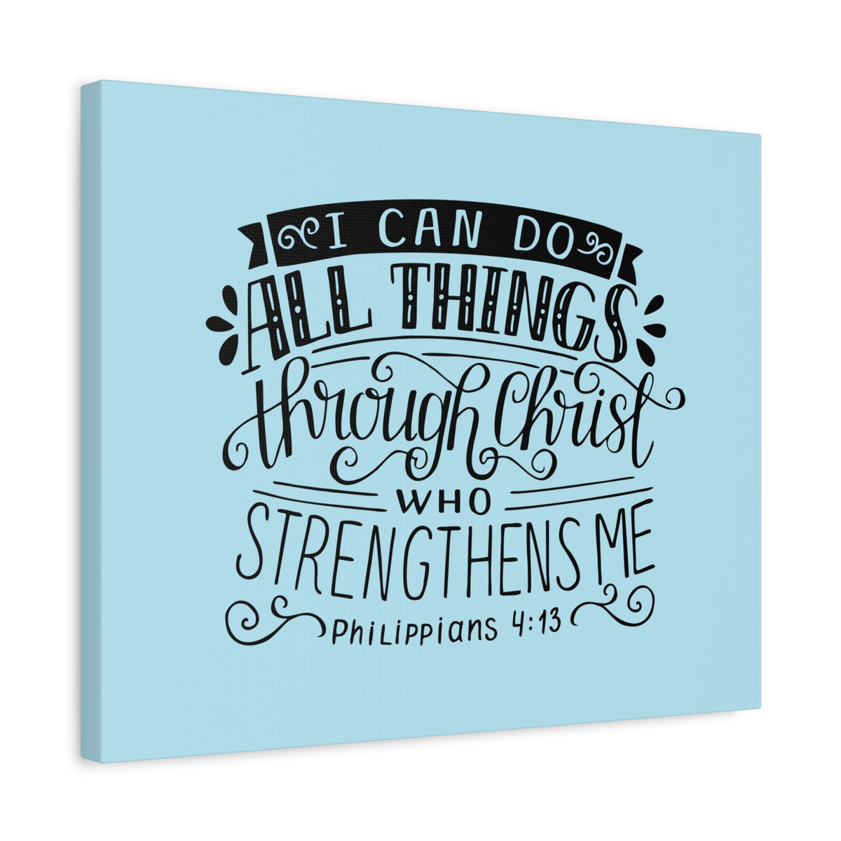 Scripture Canvas Through Christ Philippians 4:13 Sky Blue Christian Wall Art Bible Verse Print Ready to Hang