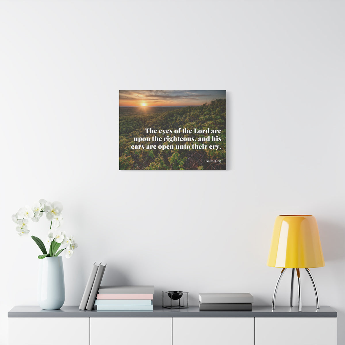Scripture Canvas Eyes & Ears Of God Psalm 34:15 Christian Wall Art Bible Verse Print Ready to Hang