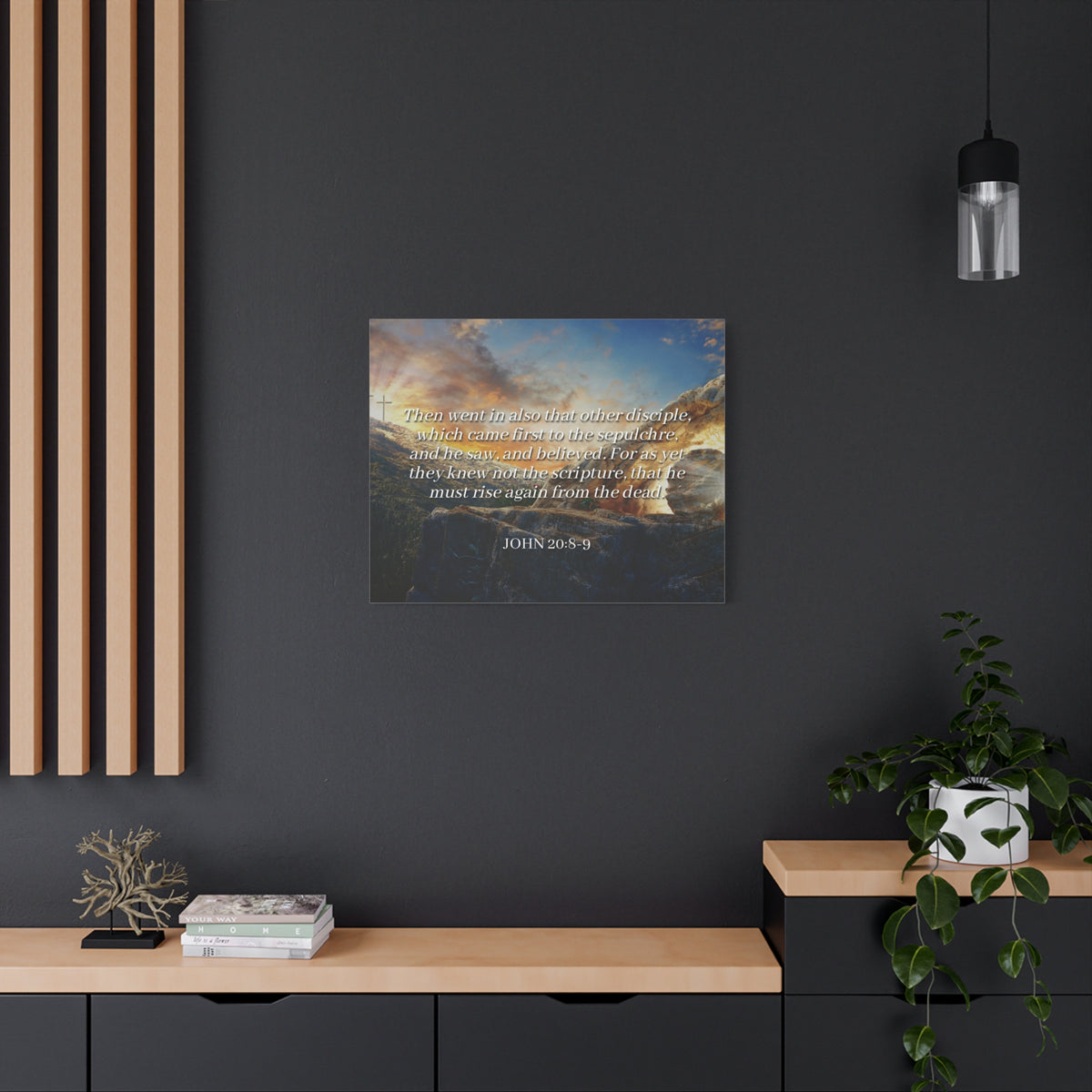 Scripture Canvas Rise Again John 20:8-9 Christian Wall Art Bible Verse Print Ready to Hang