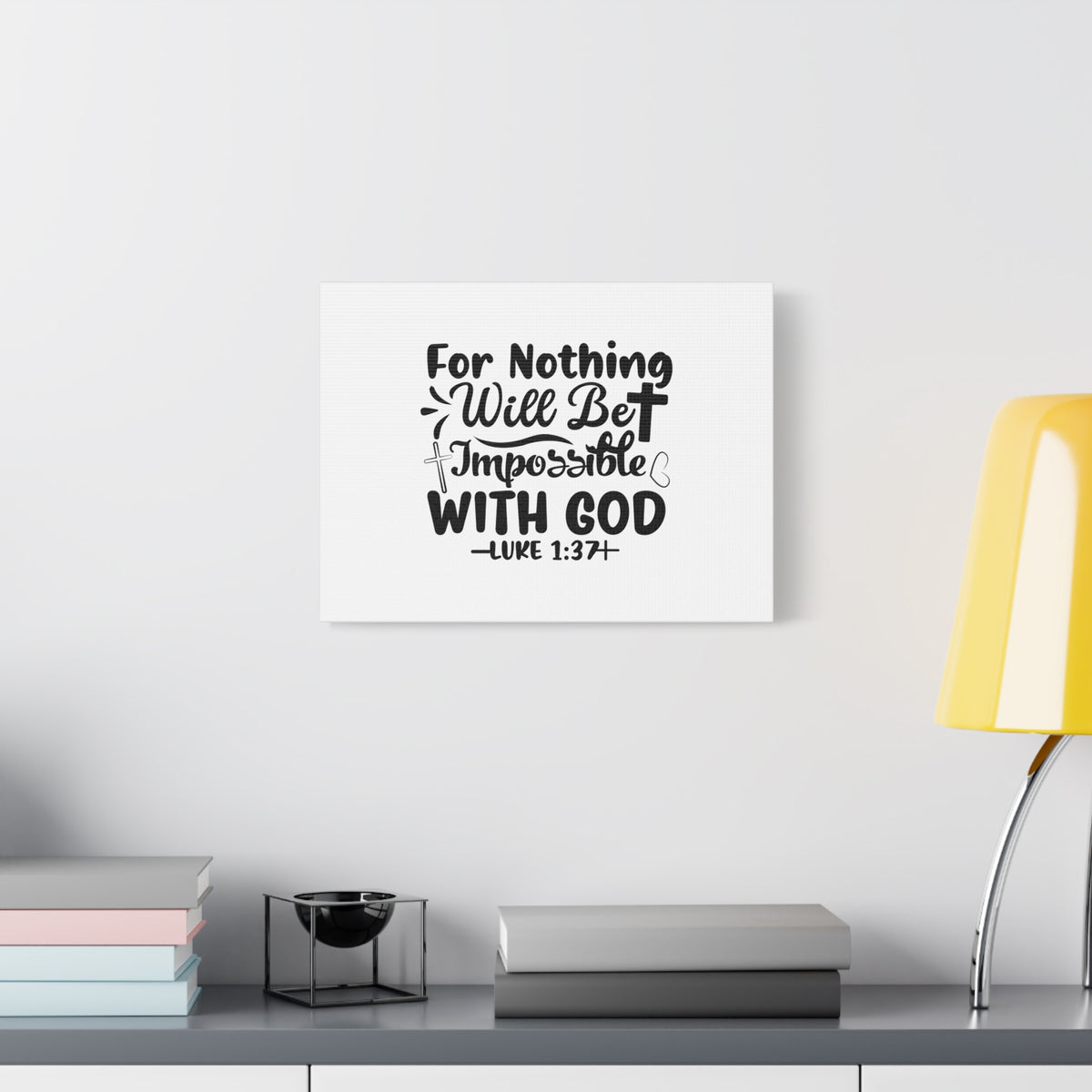 Scripture Canvas Nothing Impossible Black Luke 1:37 Christian Wall Art Bible Verse Print Ready to Hang