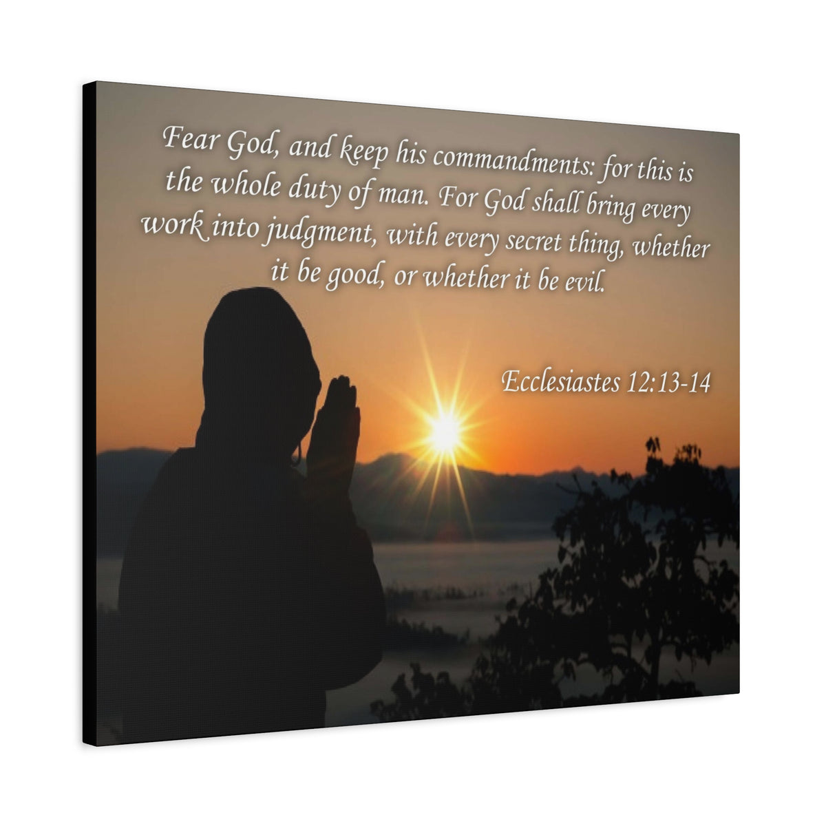 Scripture Canvas Fear God Ecclesiastes 12:13-14 Christian Wall Art Bible Verse Print Ready to Hang