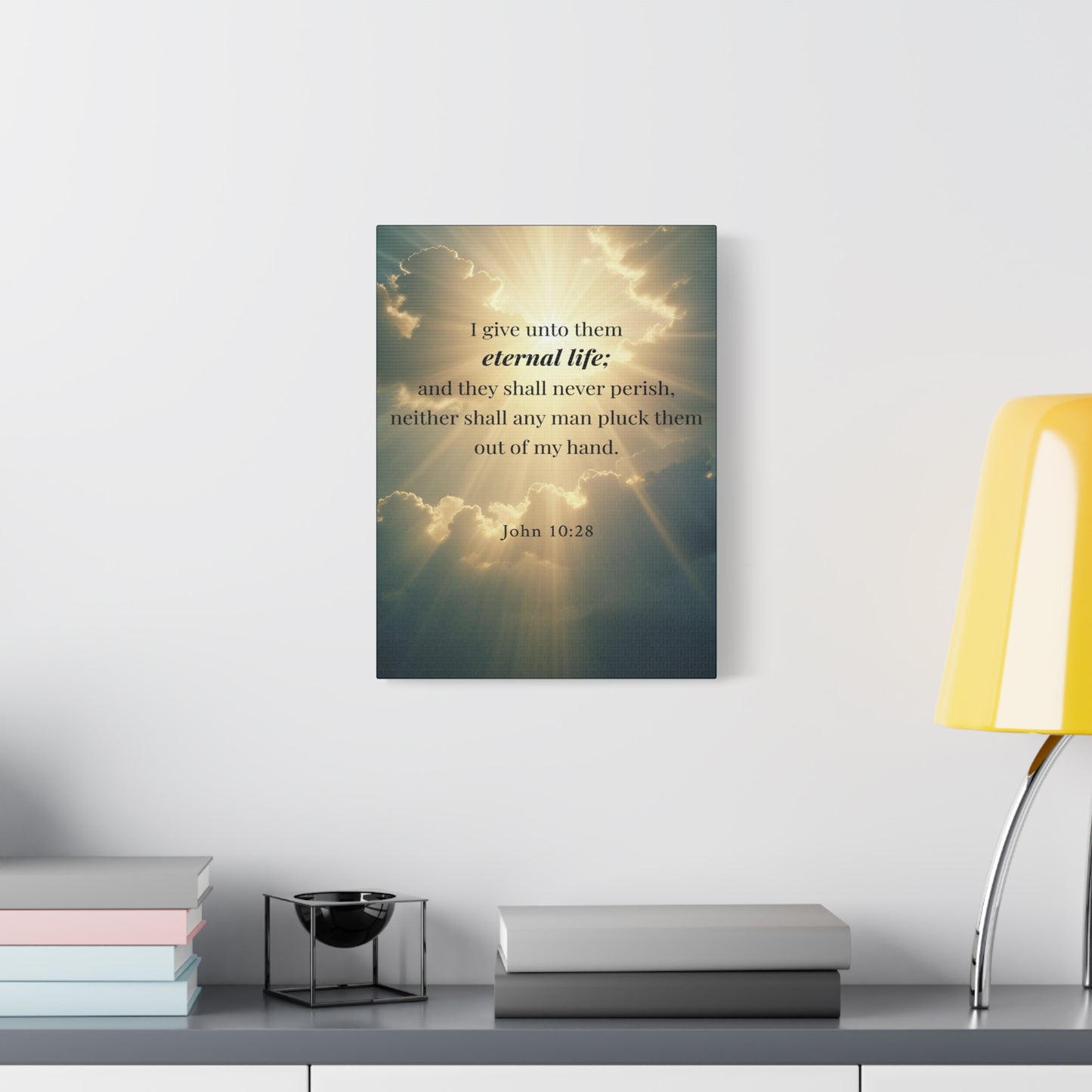 Scripture Walls John 10:28 Eternal Assurance Bible Verse Canvas Christian Wall Art Ready to Hang Unframed