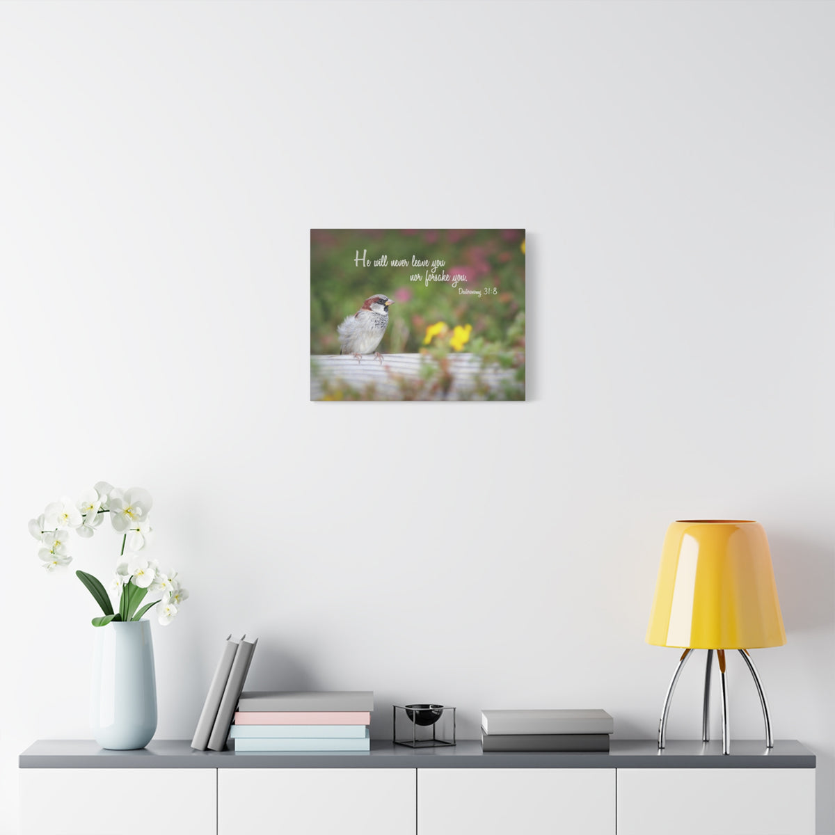 Scripture Canvas Will Never Leave You Deuteronomy 31:8 Christian Wall Art Bible Verse Print Ready to Hang