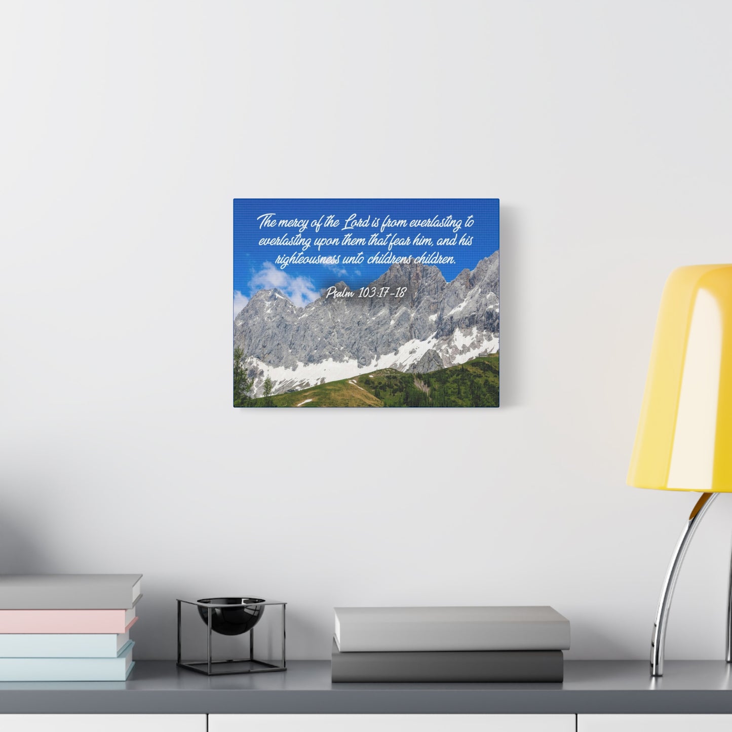 Scripture Canvas The Mercy of The Lord Psalm 103:17-18 Christian Wall Art Bible Verse Print Ready to Hang