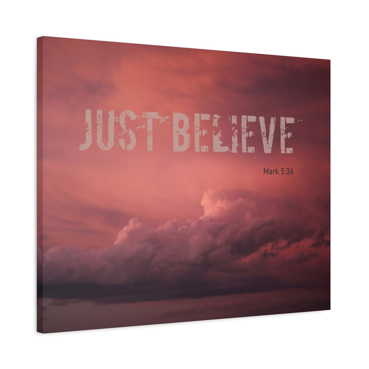 Scripture Canvas Just Believe Red Mark 5:36 Christian Wall Art Bible Verse Print Ready to Hang