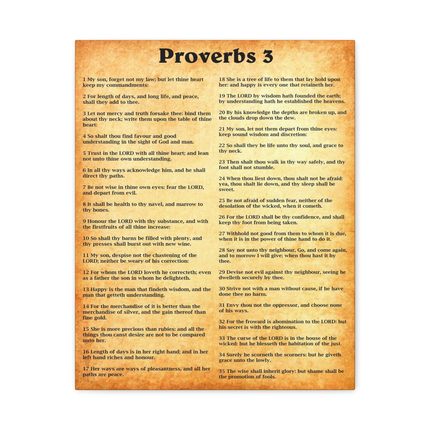 Scripture Walls Proverbs Chapter 3 Gold Bible Canvas Christian Wall Art Ready to Hang Unframed