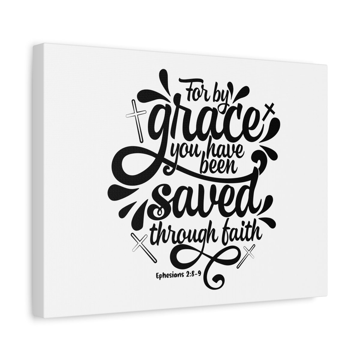 Scripture Canvas Saved By Grace Cross Ephesians 2:8-9 Christian Wall Art Bible Verse Print Ready to Hang