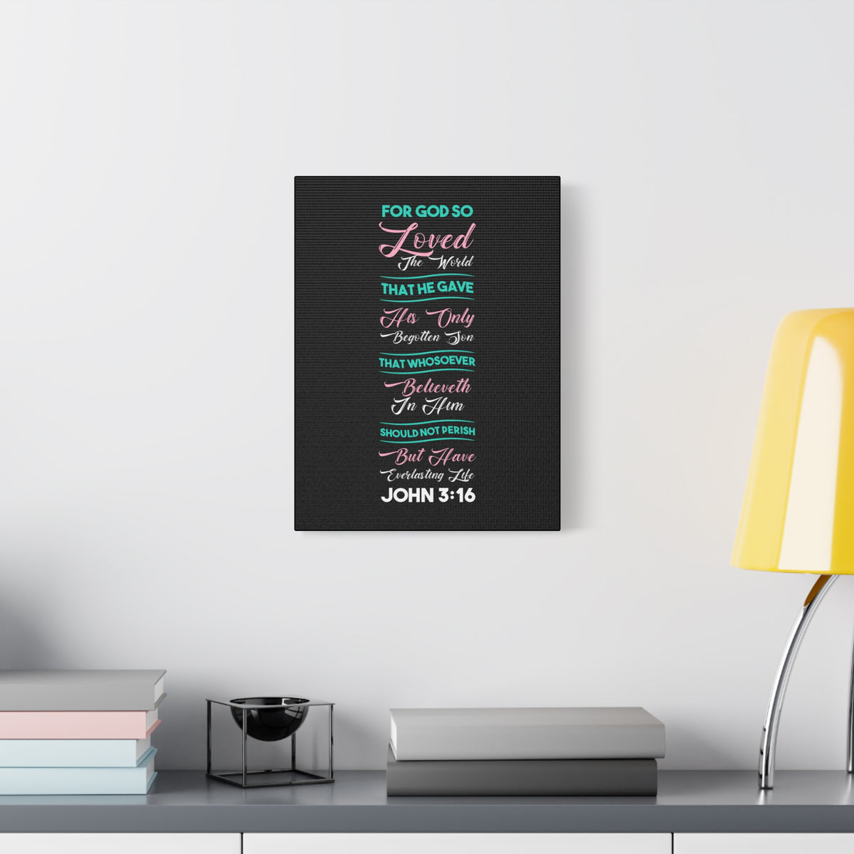 Scripture Canvas Everlasting Life John 3:16 Christian Wall Art Bible Verse Print Ready to Hang