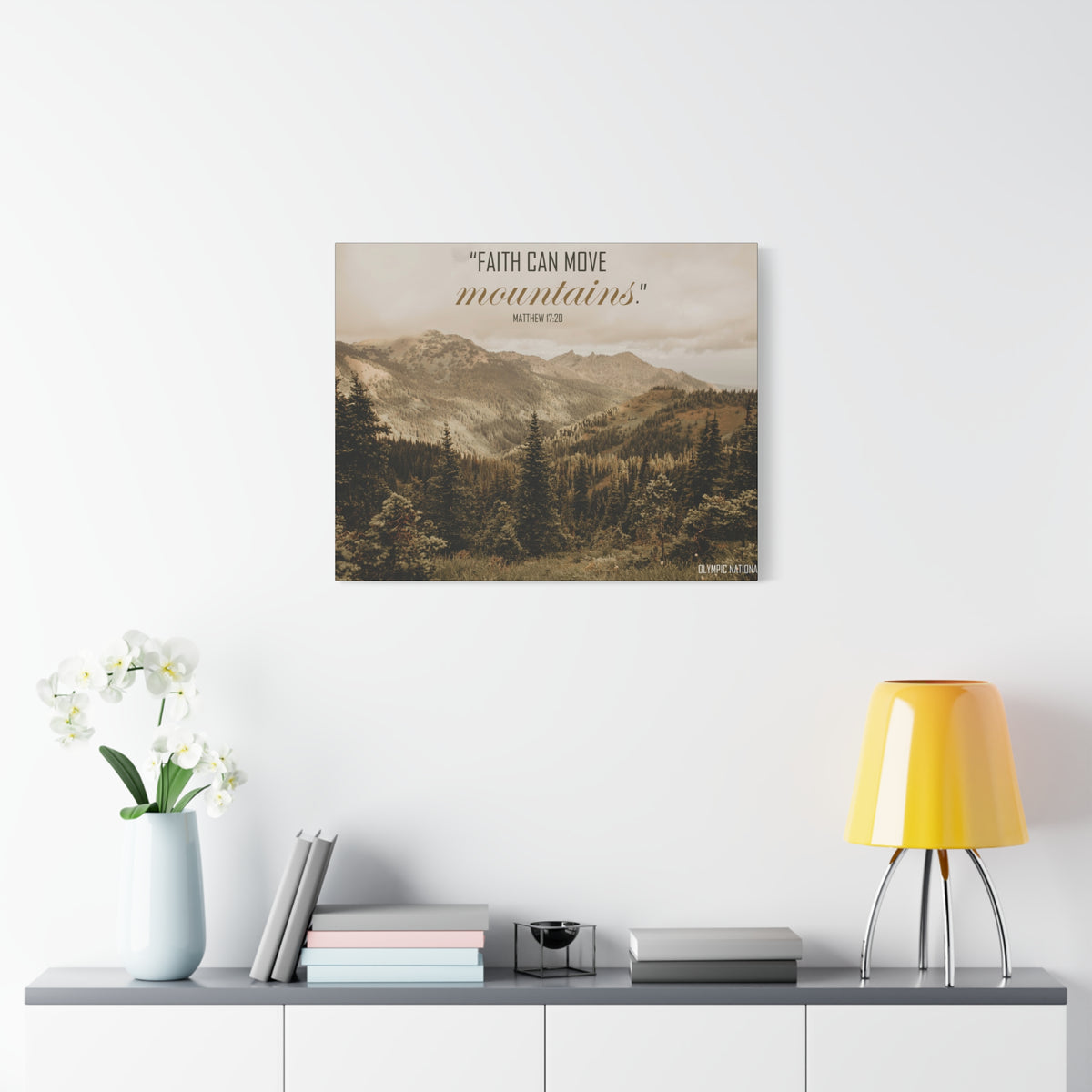 Scripture Canvas Faith Can Move Matthew 17:20 Christian Wall Art Bible Verse Print Ready to Hang