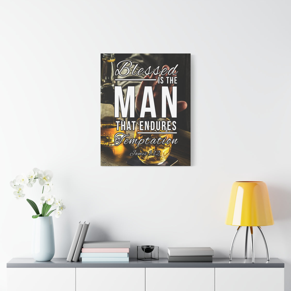 Scripture Canvas Blessed is the Man James 1:12 Christian Wall Art Bible Verse Print Ready to Hang