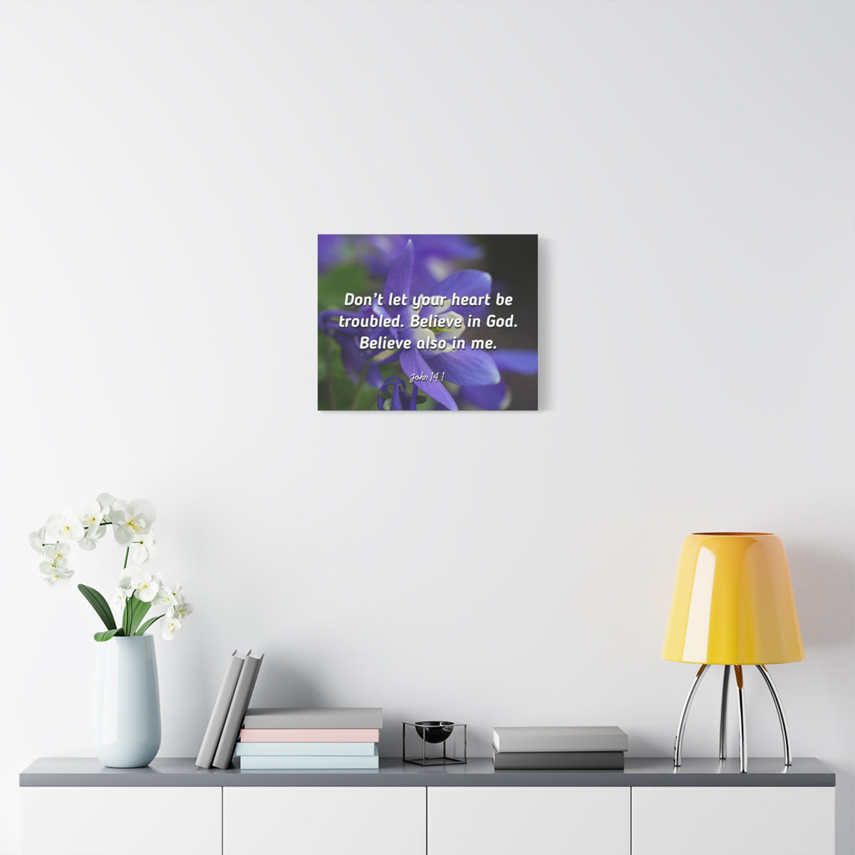 Scripture Canvas Believe In God, Believe Also In Me John 14:1 Christian Wall Art Bible Verse Print Ready to Hang