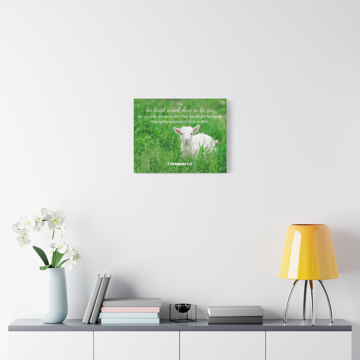 Scripture Canvas God in Him 2 Corinthians 5:21 Christian Wall Art Bible Verse Print Ready to Hang