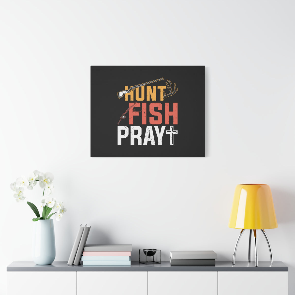 Scripture Canvas Hunt, Fish, Pray Jeremiah 16:16 Christian Wall Art Bible Verse Print Ready to Hang
