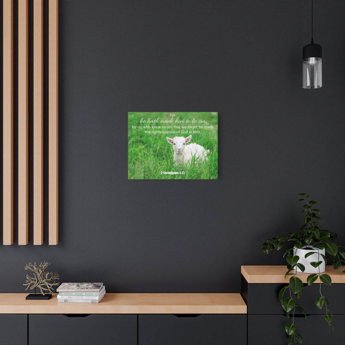 Scripture Canvas God in Him 2 Corinthians 5:21 Christian Wall Art Bible Verse Print Ready to Hang