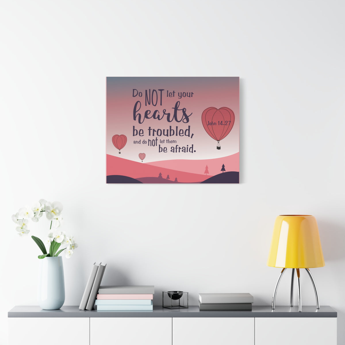 Scripture Canvas Your Hearts Pink John 14:27 Christian Wall Art Bible Verse Print Ready to Hang