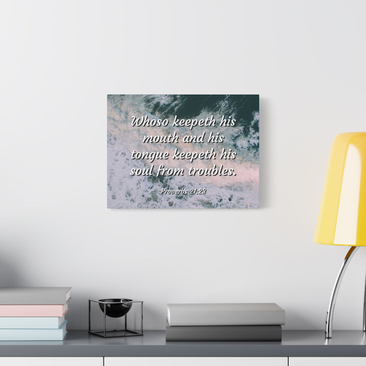 Scripture Canvas Troubles Proverbs 21:23 Christian Wall Art Bible Verse Print Ready to Hang