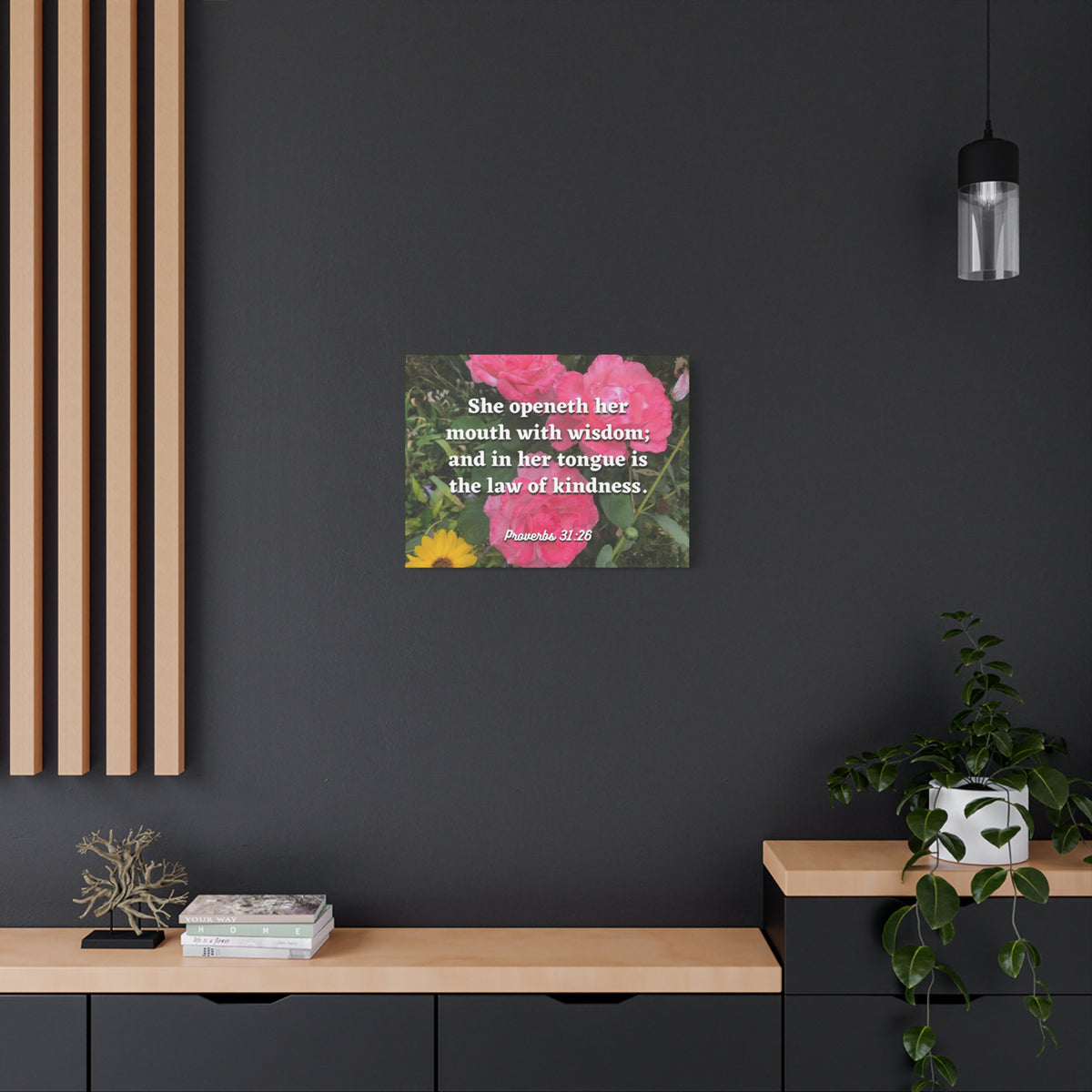 Scripture Canvas Her Mouth With Wisdom Proverbs 31:26 Christian Wall Art Bible Verse Print Ready to Hang