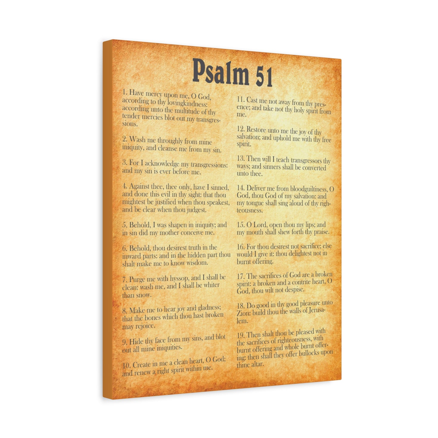 Scripture Walls Psalm 51 Gold Bible Chapter Canvas Christian Wall Art Ready to Hang