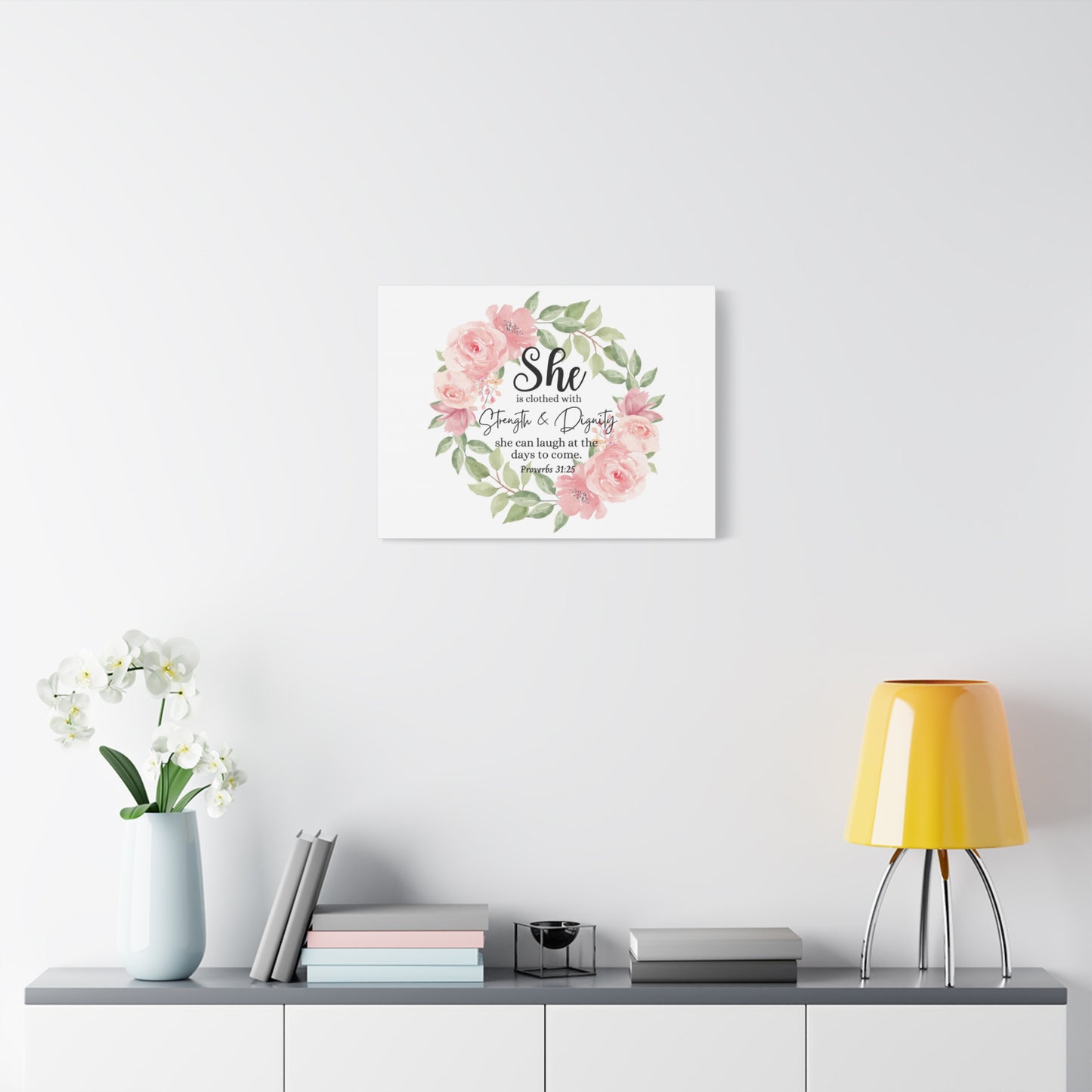 Scripture Walls Proverbs 31:25 She Has Strength and Dignity Bible Verse Canvas Christian Wall Art Ready to Hang Unframed