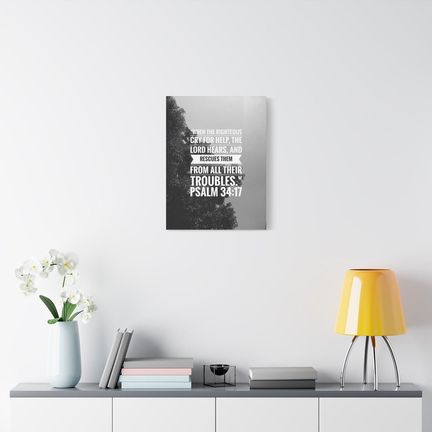 Scripture Canvas Rescues Them Psalm 34:17 Christian Wall Art Bible Verse Print Ready to Hang