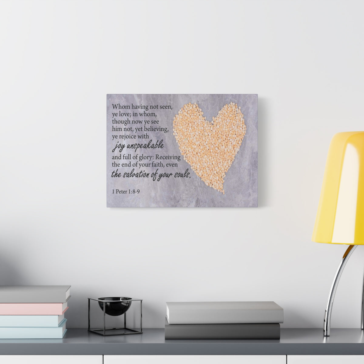 Scripture Canvas The Salvation of Your Souls 1 Peter 1:8-9 Christian Wall Art Bible Verse Print Ready to Hang