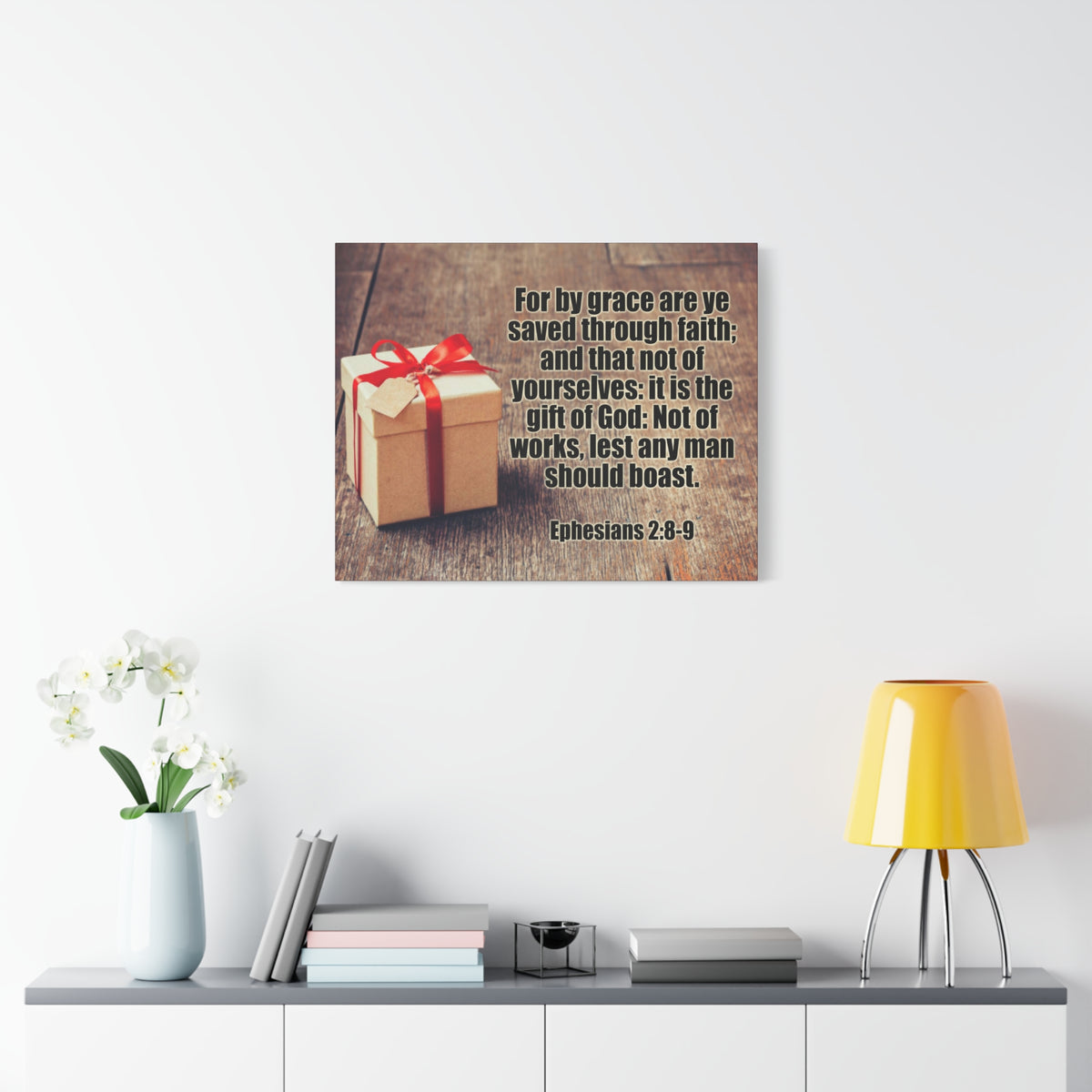 Scripture Canvas For by Grace Ephesians 2:8-9 Christian Wall Art Bible Verse Print Ready to Hang