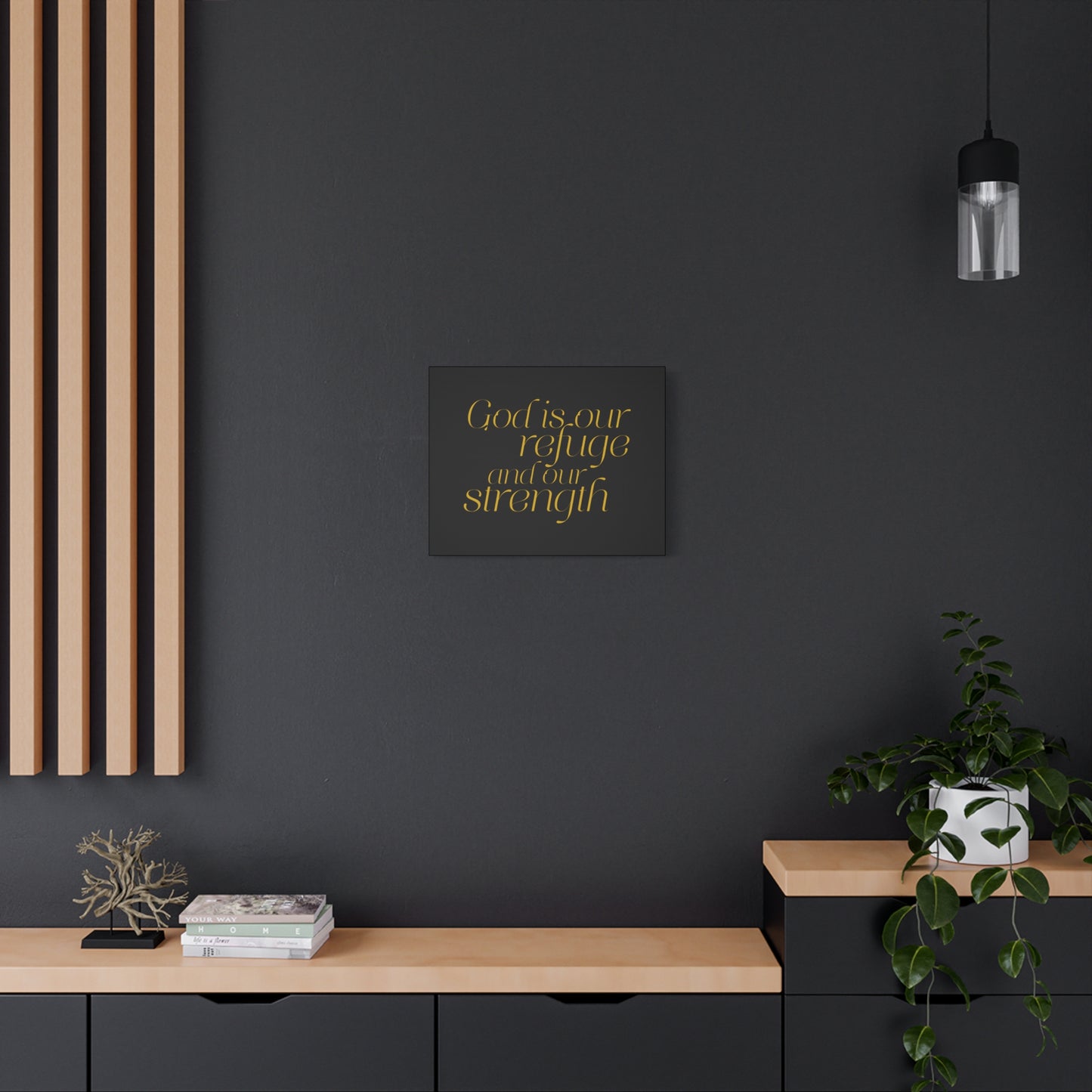Scripture Walls Our Strength Black & Gold Psalm 46:1 Bible Verse Canvas Christian Wall Art Ready to Hang