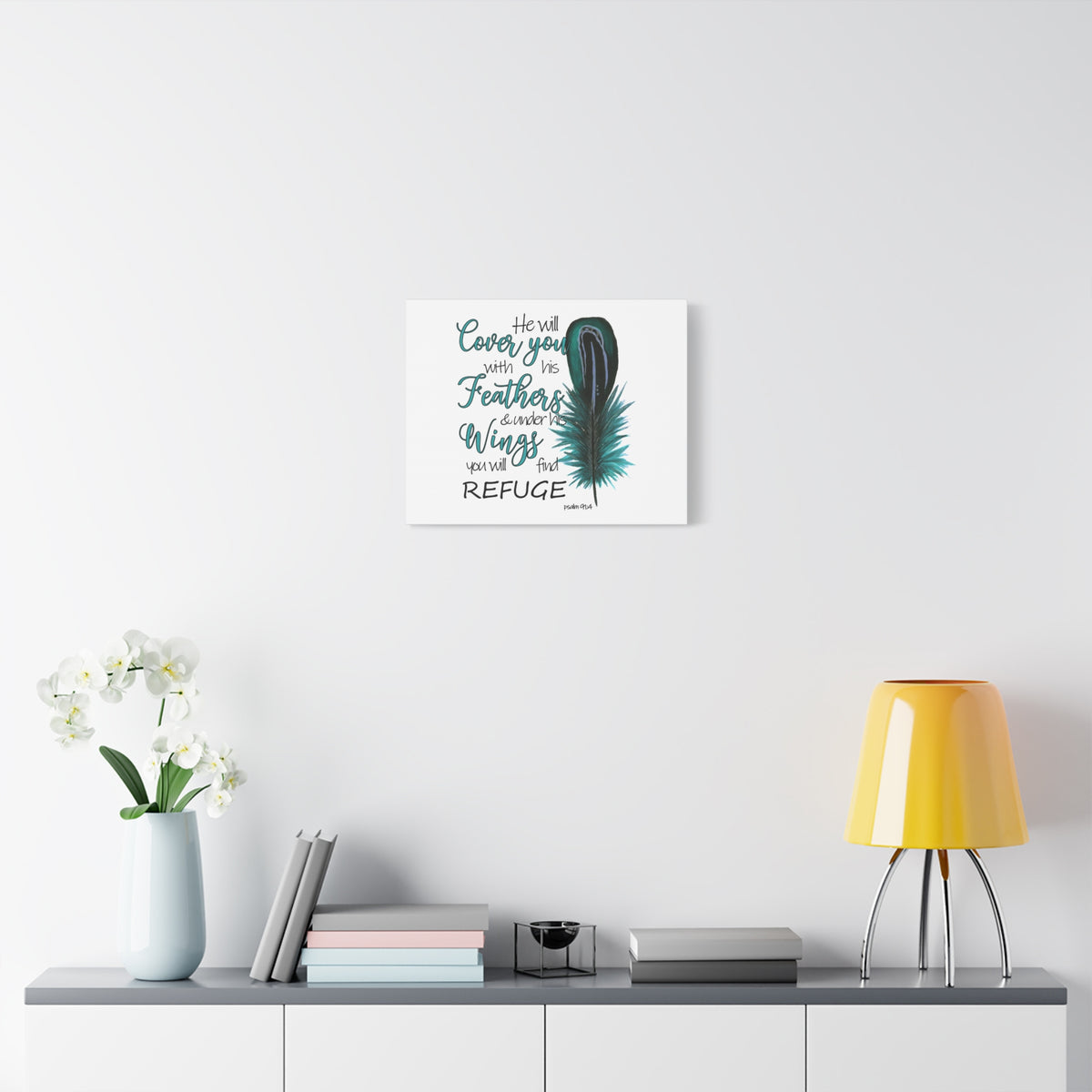 Scripture Canvas He Will Cover You Psalm 91:4 Christian Wall Art Bible Verse Print Ready to Hang