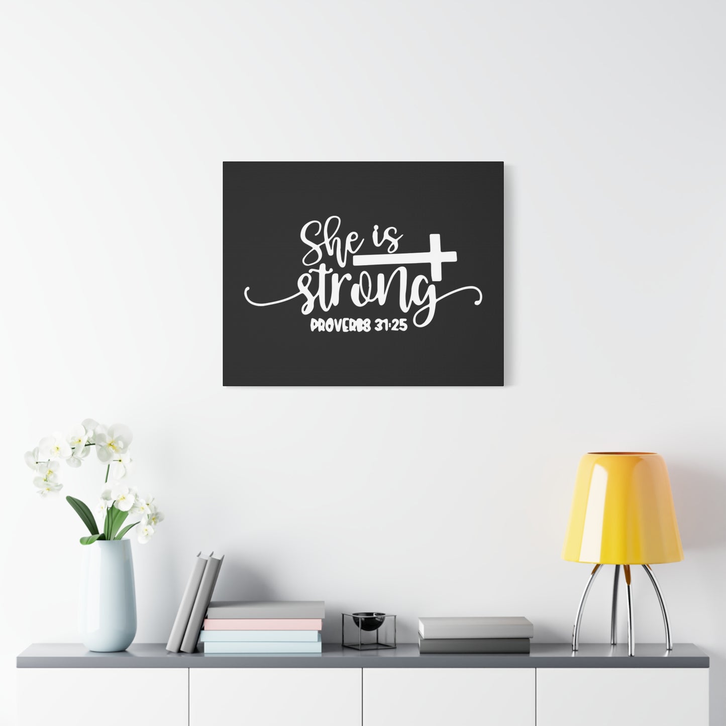 Scripture Canvas She Is Strong Proverbs 31:25 Christian Wall Art Bible Verse Print Ready to Hang